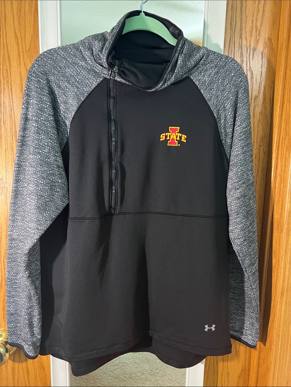 Under Armour Black and Gray Women's Cowl Neck Sweater with Iowa State Logo
